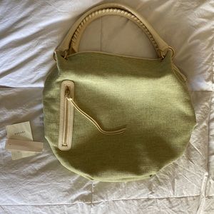 SAZABY Purse White Leather Green and Gold TWEED 💚🤍💚🤍